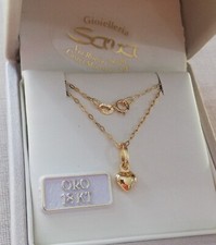 Collana Cm 45 Girocollo e Ciondolo  Cuore  Bombato in Oro Giallo 750 18 kt 