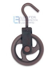 CARRUCOLA RUOTA DI SOLLEVAMENTO IN GHISA CON GANCIO PER FUNE VARIE MISURE