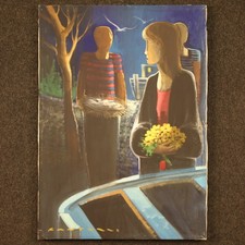 Dipinto firmato personaggi quadro anni 60' pittura italiana ad olio su tela