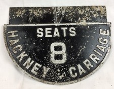 VINTAGE HACKNEY CARRIAGE 8 SEATS ALUMINIUM LICENCE PLATE, TAXI, British