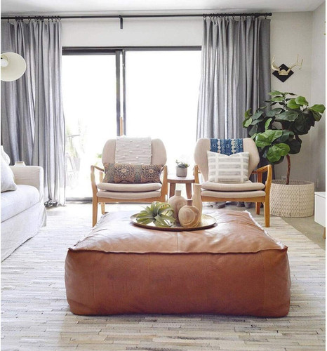 Handmade moroccan leather pouf - handmade,