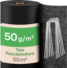 Telo Pacciamatura Telo anti Erbacce 1M X 50M - 50G/M² Con 24 Picchetti - per Ort