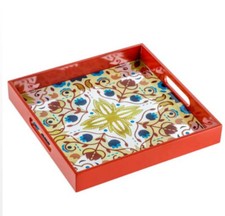 VASSOIO QUADRATO IN LEGNO CON DECORO GEOMETRICO