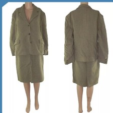 Paolo Pellegrini Completo Tailleur Donna Verde Lana Giacca Gonna 46 Eu42 Xl