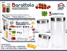 Set 3 Tris Barattoli Vetro Con Coperchio Acciaio Contenitori Biscotti 3757 dfh