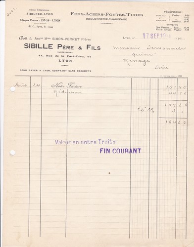 Lyon sibille pere fils - fils, fers