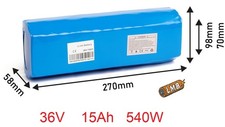 Ricambio interno "portapacchi" al litio 36V15Ah 98x58x70x270 mm