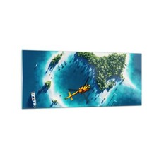 Quadro su Vetro 120x50cm Elicottero Oceano isola paradiso Stampe Moderni Murale
