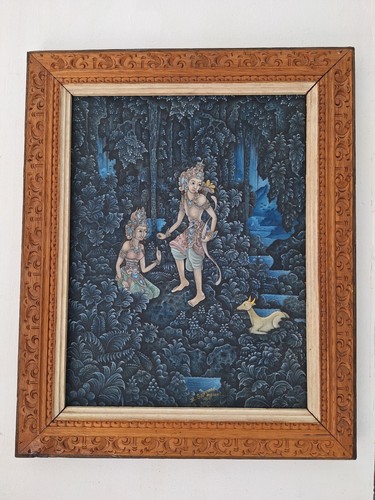 Pittura olio tela balinese - pittura, su
