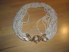 COLLANA - PERLINE BIANCHE - GANCIO ARGENTO DORATO --
