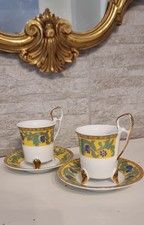 Coppia Di Tazze Da Tè Con Piattino Vintage Fine Porcellana Bone China Oro 