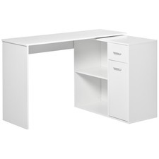 HOMCOM Scrivania Angolare con Libreria Scaffale Tavolo da Pranzo in Legno Bianco