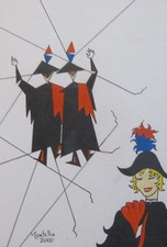 2000 Montella Coppia di Carabinieri di spalle e donna carabiniere chine colorate