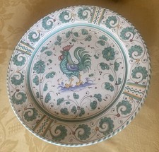 Deruta ditta Grazia - Grande e raro piatto  da muro 1904 Serie Gallo verde Cm 38