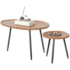 HOMCOM Set di 2 Tavolini da Caffè Sovrapponibili in Legno e Metallo