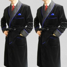 Men Long Smoking Jacket Black