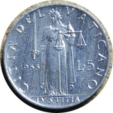 elf Vatican City 5 Lire 1953