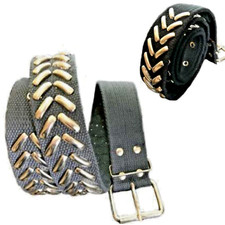 Cintura in tela da uomo donna con borchie lunga 105 cm con fibbia militare nera