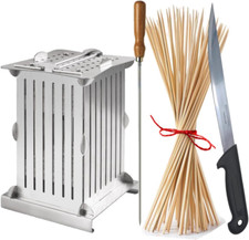 CUBO ARROSTICINI SPIEDINI SPIDUCCI 56 Pz Kit Completo Con Coltello E 70 STECCONI
