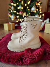 Stivali da combattimento Guess Oranda 4G logo peonia, donna taglia UK 6/EUR 39, beige,