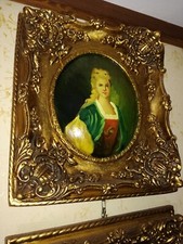 QUADRO CON DIPINTO, CORNICE BAROCCA IN RESINA FOGLIA ORO H CM 40,5X35,5