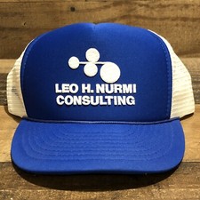 Vintage Leo H. Numri Hat Snapback Trucker Cap Mens Blue Consulting Minnesota 90s