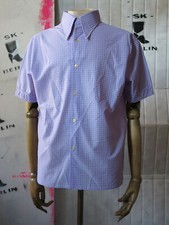 Graziella DDR camicia nylon bianco viola manica corta 39 camicia uomo anni 70 TrueVINTAGE 70s