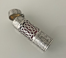 Antica bottiglia profumo in argento e vetro mirtillo vittoriana 