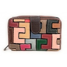 Portafoglio in vera pelle 2 comp. Donna Il Borsaro Incastri Multicolor art.602-6