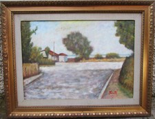 RINO FIORETTI - PAESAGGIO SUL MARE - VECCHIO, GRANDE QUADRO DIPINTO OLIO