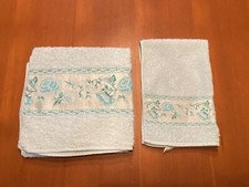 ASCIUGAMANI E OSPITE IN SPUGNA VERDE AZZURRO VINTAGE 100% COTONE