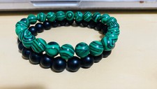 Bracciale da uomo con pietre dure pietra malachite onice nero braccialetti set 2