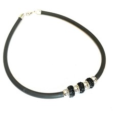 Collana da uomo donna in acciaio inox con zirconi nera catenina girocollo 45 cm