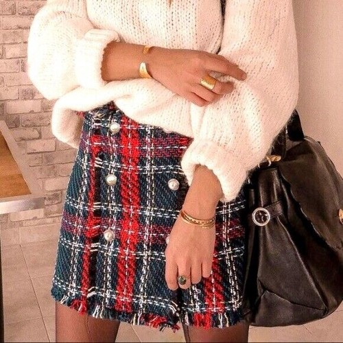 Minigonna zara plaid tweed - minigonna,