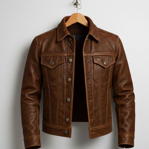 Elegante giacca pelle - , marrone