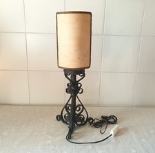 Antica lampada lume da tavolo comodino scrivania abat jour in ferro battuto
