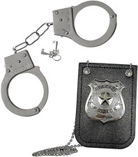 Set Da 2 Pezzi Distintivo Polizia, Manette Giocattolo Bambini, Set Di Distintivi