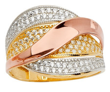 4 Ct Round Cut Real 14K Yellow White Rose Gold Pavé Multi-Row Twisted Band Ring