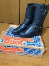 Georgia Boots 769 Engineer Boots in pelle nera taglia 9,5E anni 70 vintage