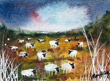 Acquerello ACEO 2,5"x3,5" dipinto originale di Mary King - Pecora