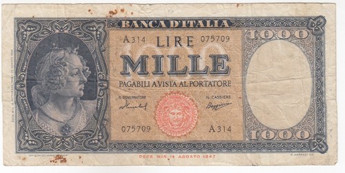 Italia 1000 lire 1947 banca - 1000, lire,