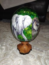 Decoupage Ostrich Egg Art – Big 5 African Animals with Stand | Handcrafted Decor