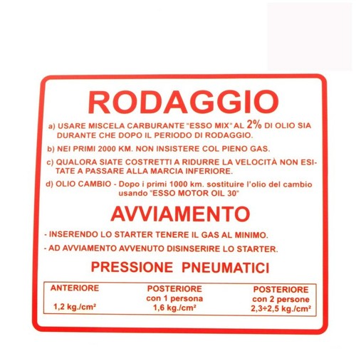 Targhetta rossa rodaggio