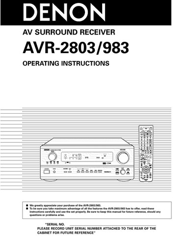 Denon avr 2803 983 receiver - denon, avr-2803/983