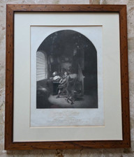 Incisione Gerhard Dow Mappamondo su Quadro con Vetro Cornice in Legno del'800