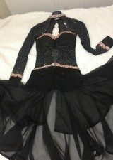 Abito ballo latino americano nero trasparente e raso con pietre rosa