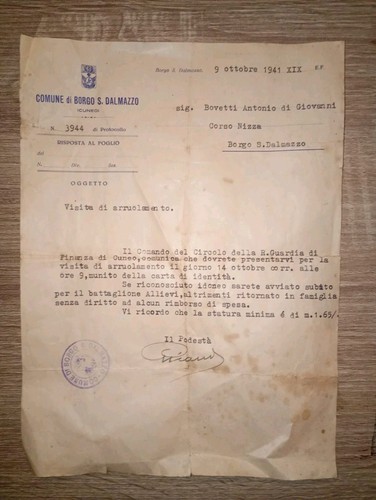Lettera visita arruolamento - visita,