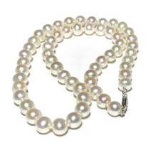 Collana giapponese di perle bianche Akoya 9-10 mm chiusura in oro 18" 14 carati