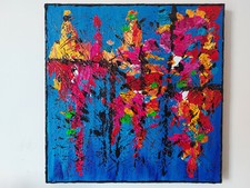 QUADRO MODERNO DIPINTO A MANO MATERICO BLU ASTRATTO 50x50x4cm RIF42