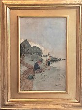 PIETRO SCOPPETTA (1863-1920) SPENDIDO DIPINTO"PESCATORI AD AMALFI"